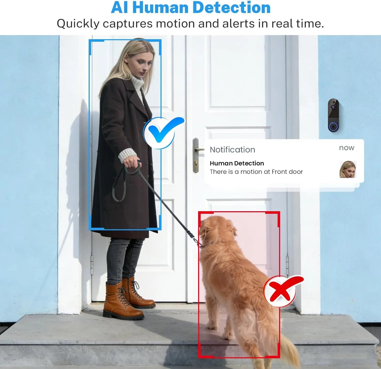 Wireless Video Doorbell Camera with AI Human Detection, 2-Way Talk, Night Vision for Home Security